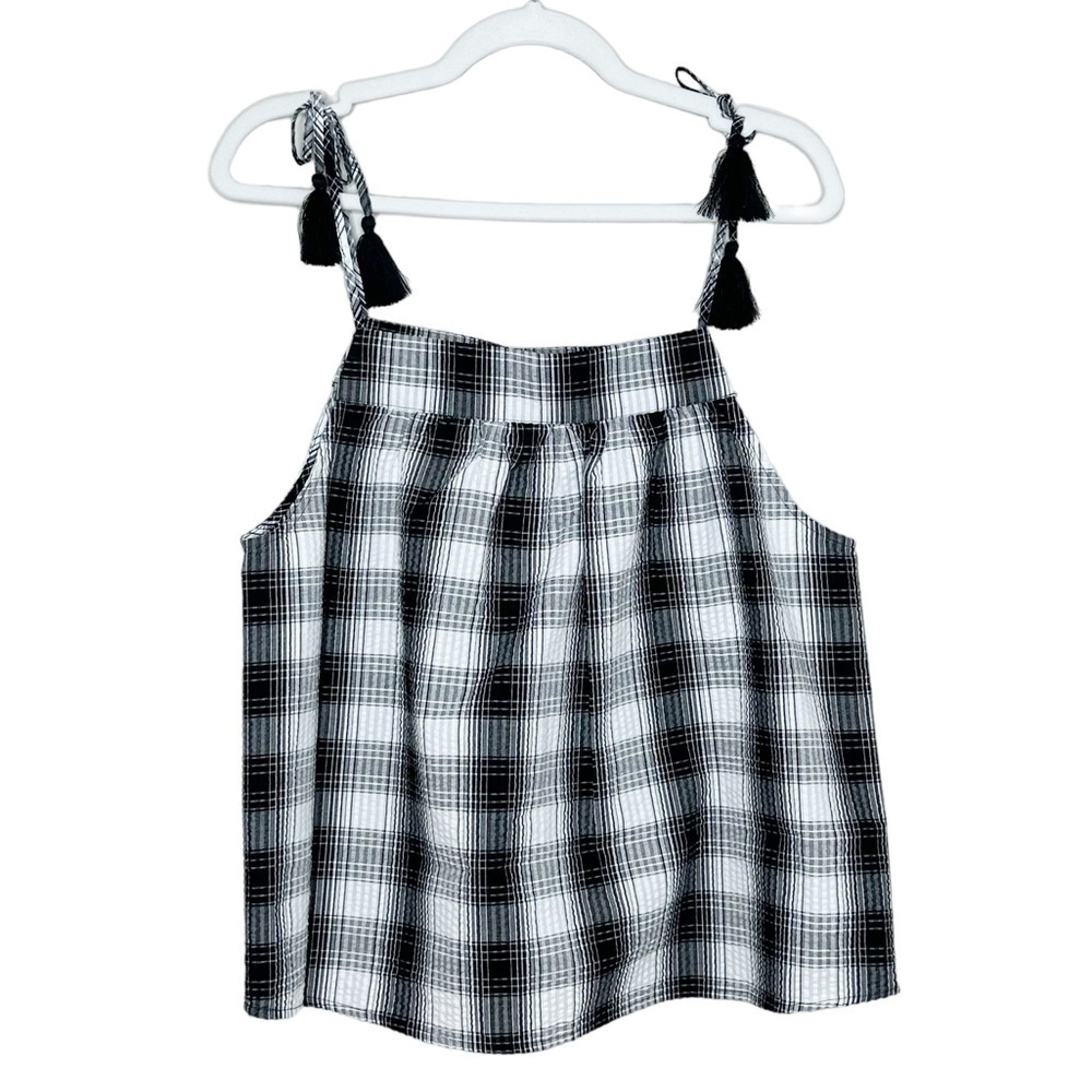 NWT BB Dakota Steve Madden Large Plaid Tassel Tank Top - Picture 3 of 8